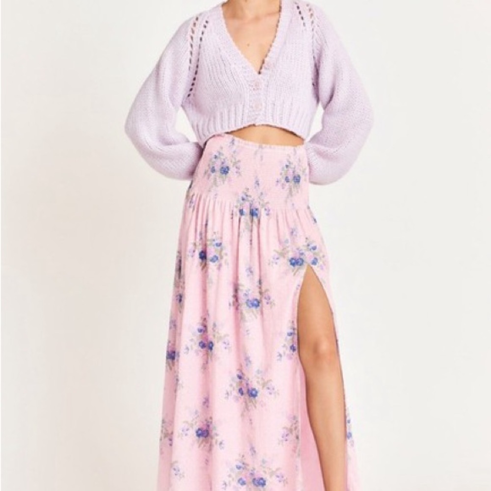 LOVE SHACK FANCY Pink Foral Maxi Skirt